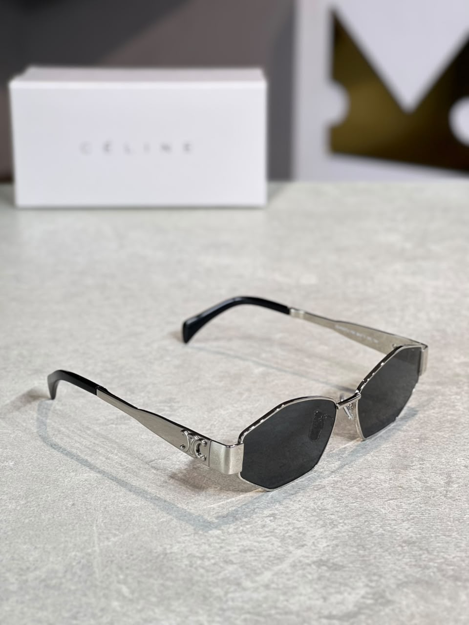 Gafas Celine Ovalada Negra Plateada